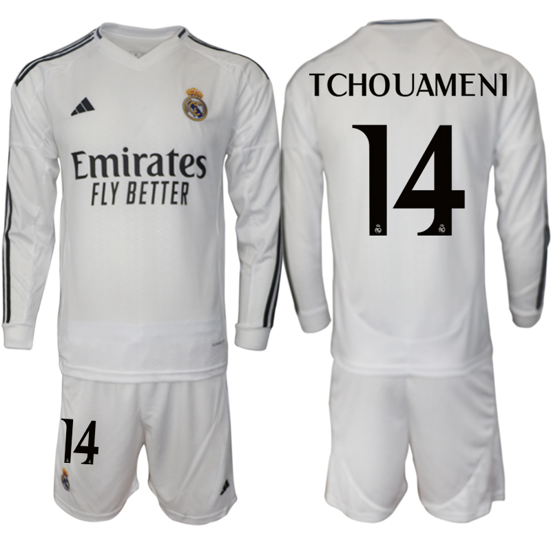 Men 2024-2025 Club Real Madrid home Long Sleeves White #14 Soccer Jersey->real madrid jersey->Soccer Club Jersey